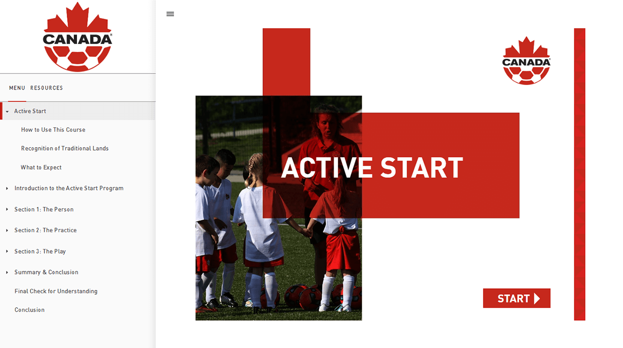 Active Start course launch screen