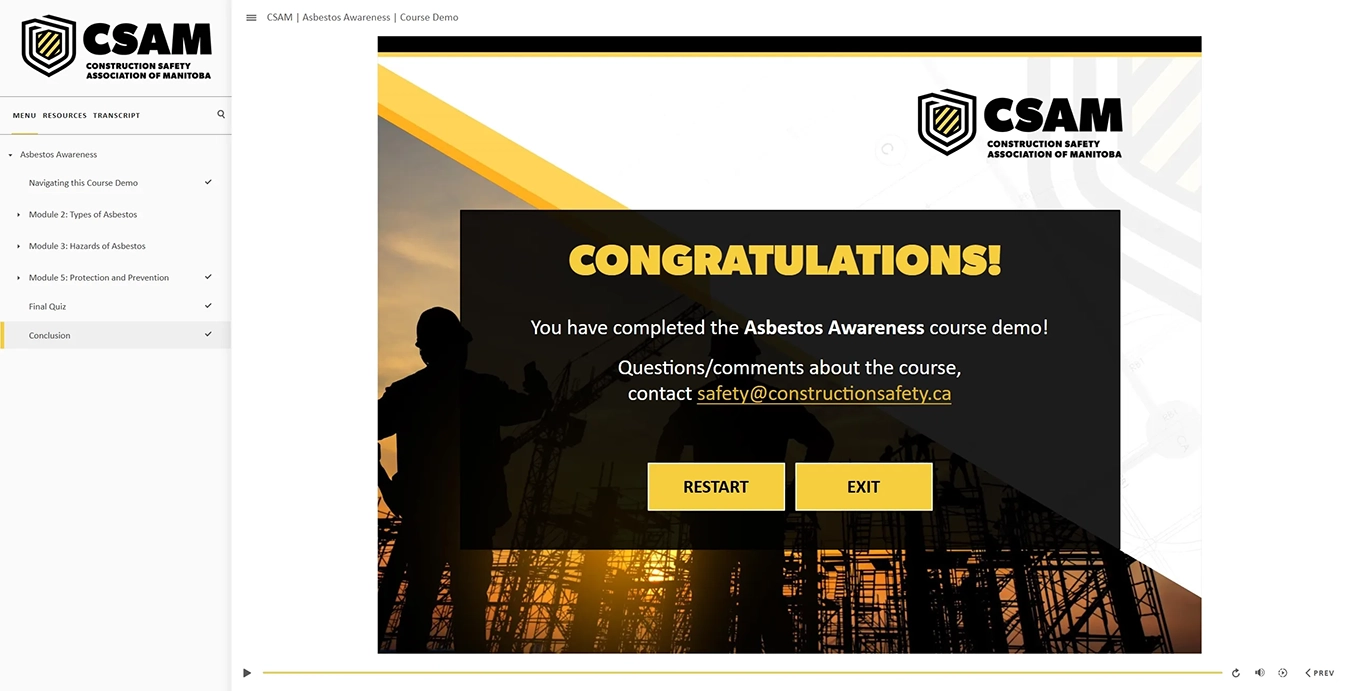 CSAM course screen 9